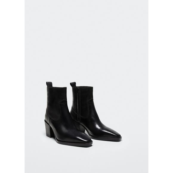 Mango Heel Leather Ankle Boot - Women's 6½ Black Pointed Toe Bootie - Picture 5 of 6